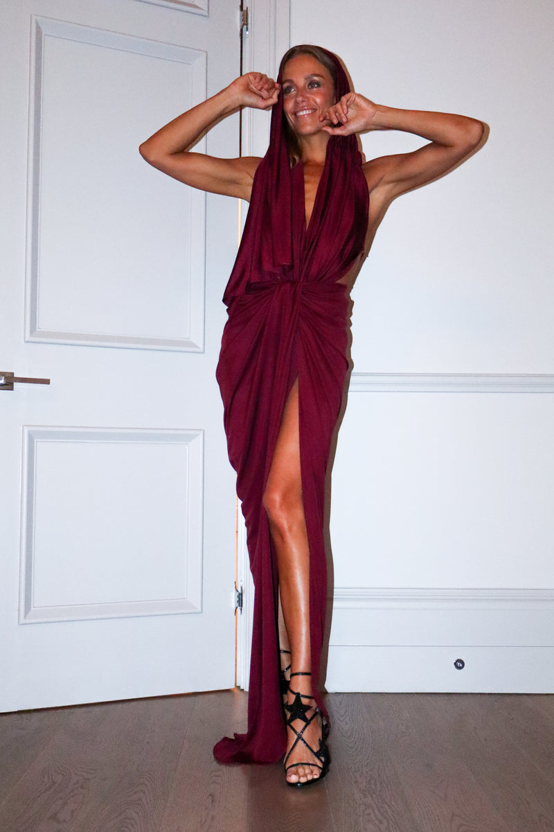 Burgundy silk jersey long dress