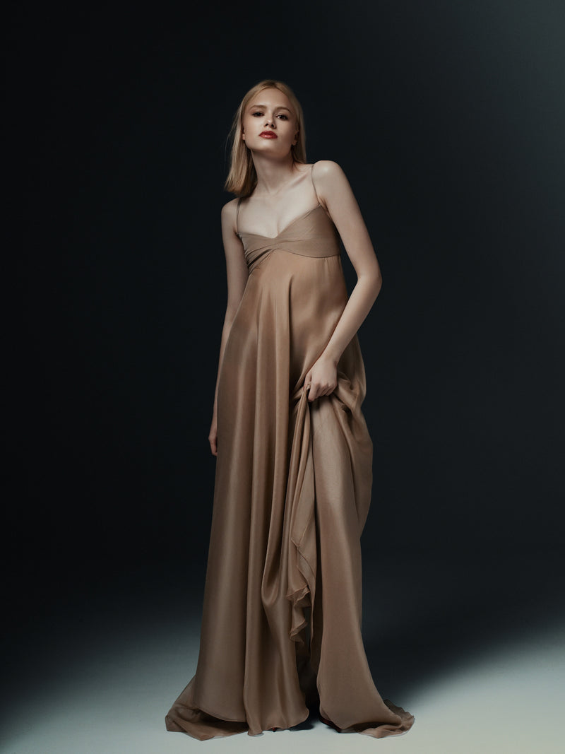 Nude Silk Chiffon Long Dress – J Phoenix London