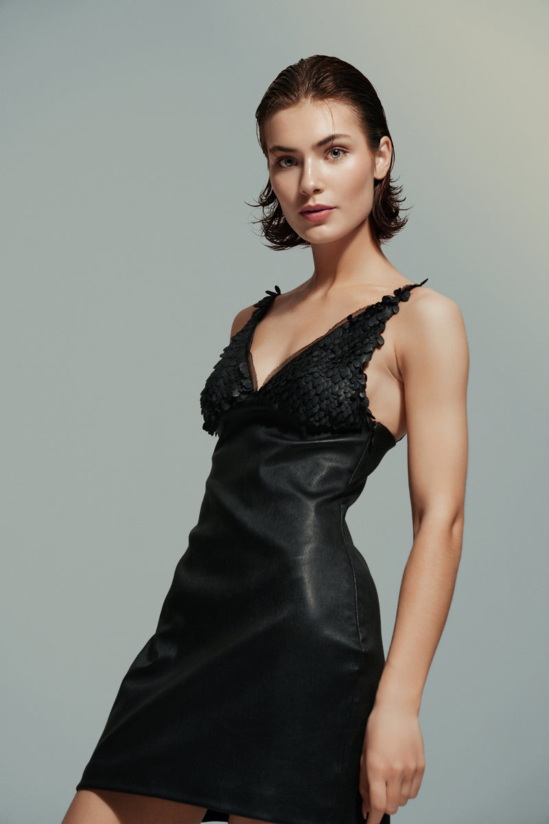black stretch leather dress mini – J Phoenix London how to style a black leather dress
