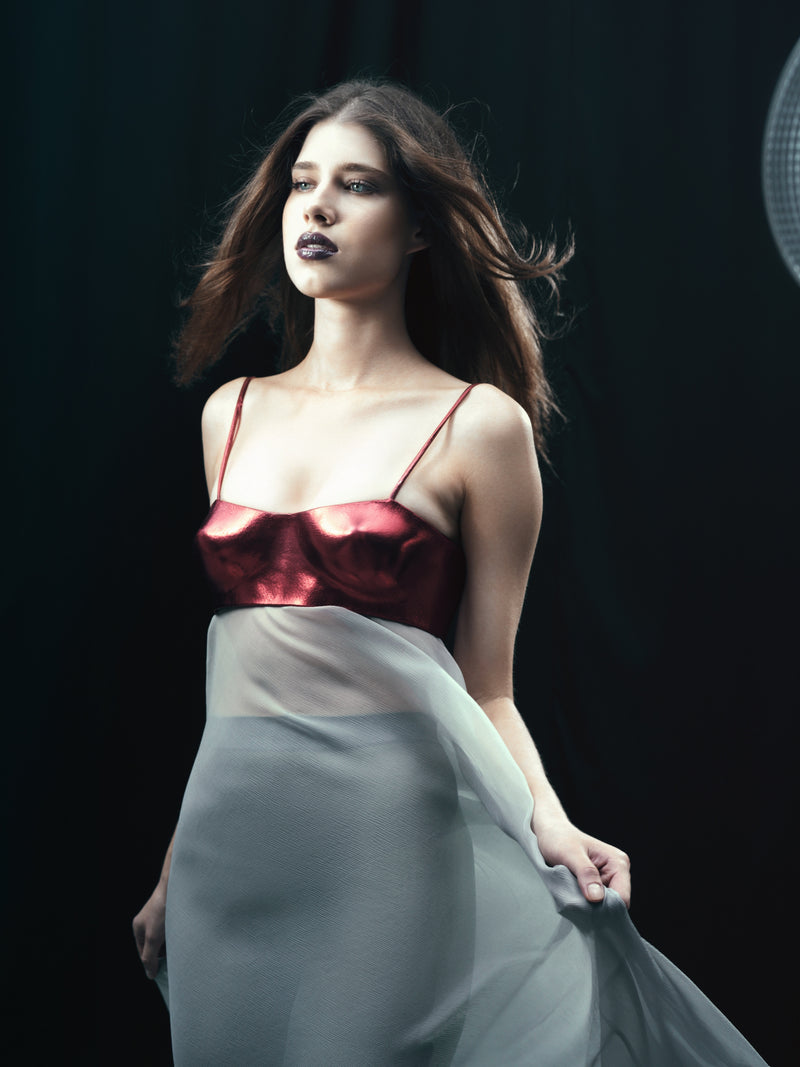 Red Metallic moulded leather bra - J Phoenix London