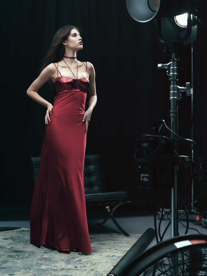 Red satin silk long dress - J Phoenix London