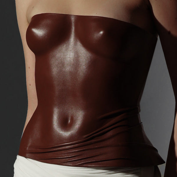 Cognac moulded leather corset