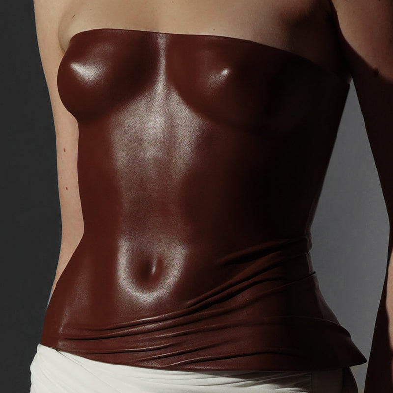 Cognac moulded leather corset