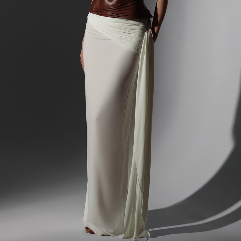 Ivory silk jersey long skirt