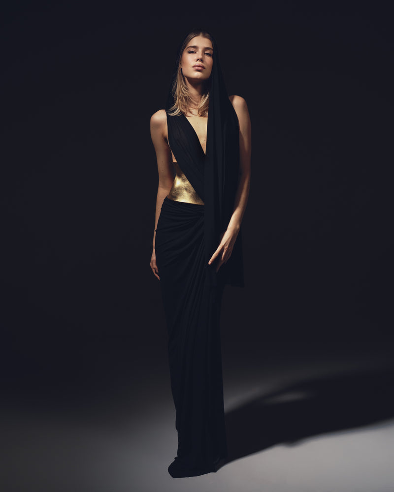 Black silk jersey long skirt/dress