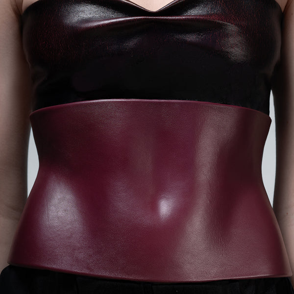 Burgundy moulded leather corset belt