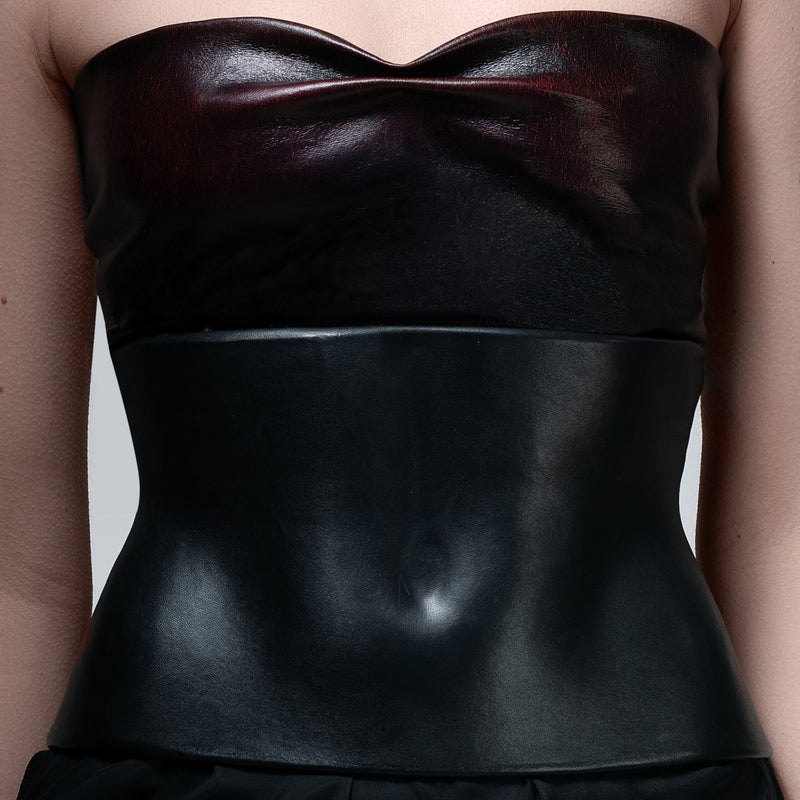 Black moulded leather corset belt