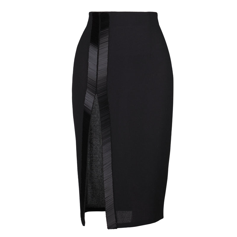 Crystal beaded black slit pencil skirt - J Phoenix London