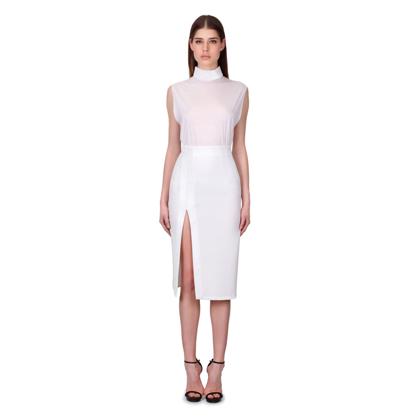 Crystal beads embellished white pencil skirt - J Phoenix London