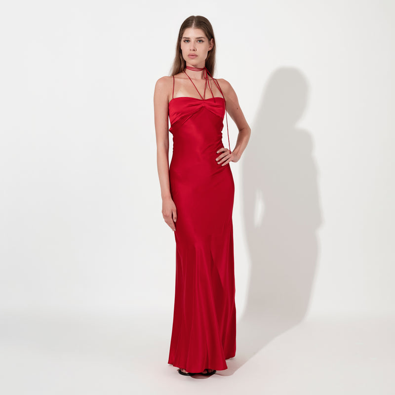 Satin silk maxi dress with open back - J Phoenix London