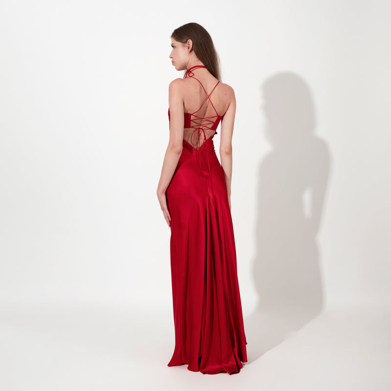 Satin silk maxi dress with open back - J Phoenix London