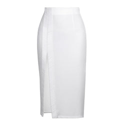 Pearl white georgette skirt features silver foil printed tiny polka dots &  intricate latkan tassels