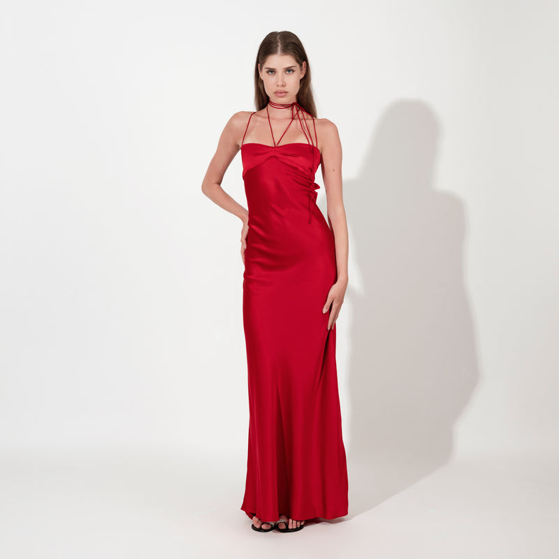 Satin silk maxi dress with open back - J Phoenix London